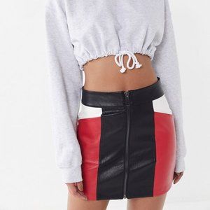 UO Brandi Faux Leather Colorblock Mini Skirt